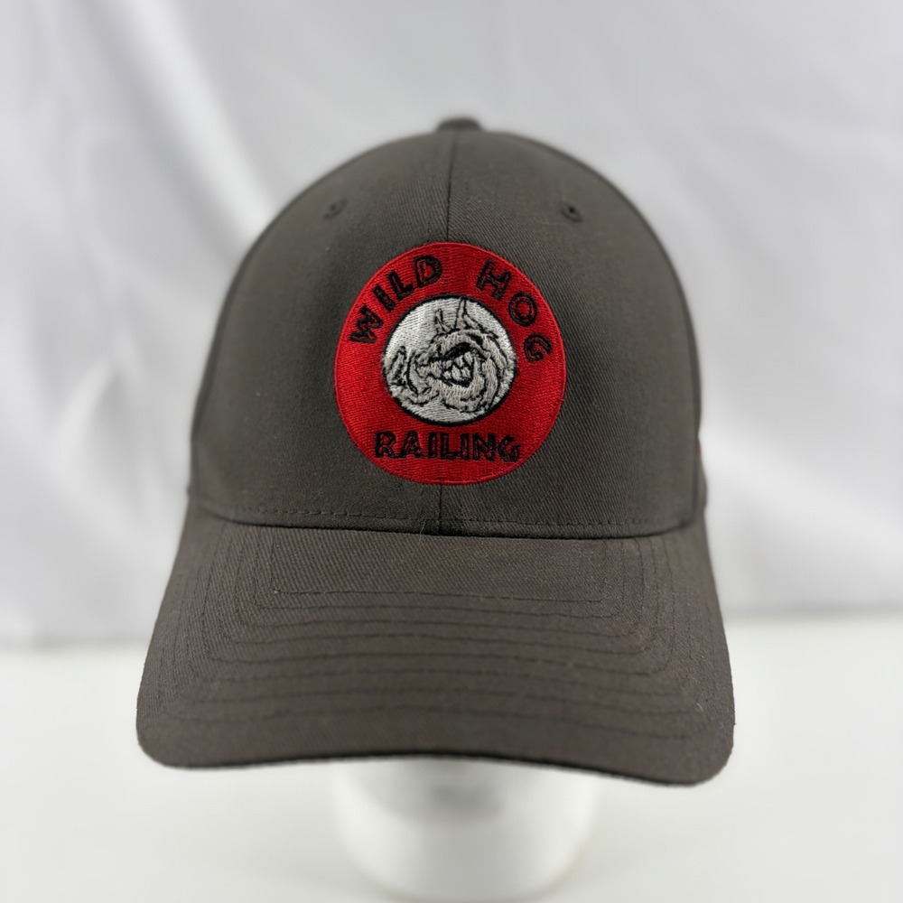 Wild Hog Railing Flexfit Hat Yupoong Gray Embroidered Baseball Cap L-XL Mens